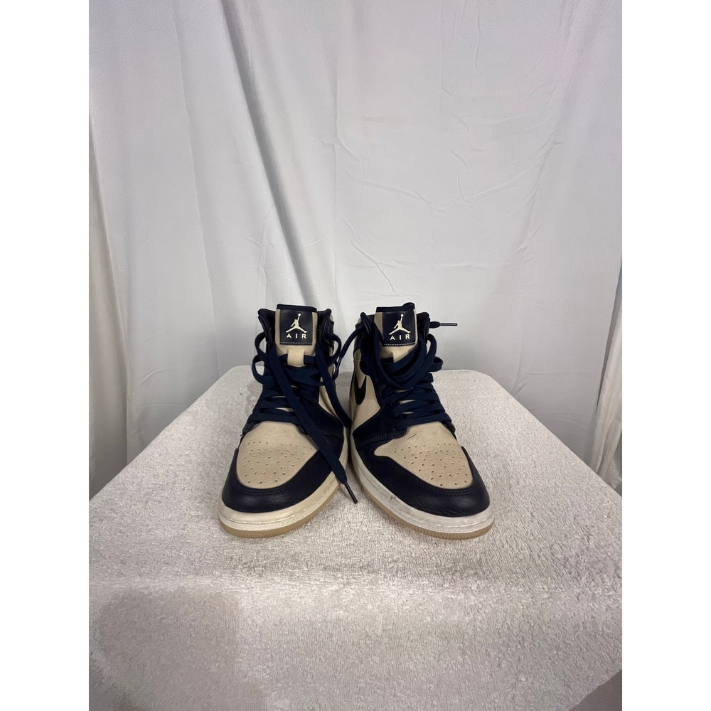 Jordan 1 Mid Navy Cream Sneakers 554724-411 Mens 9.5 Mid Top Basketball Shoes